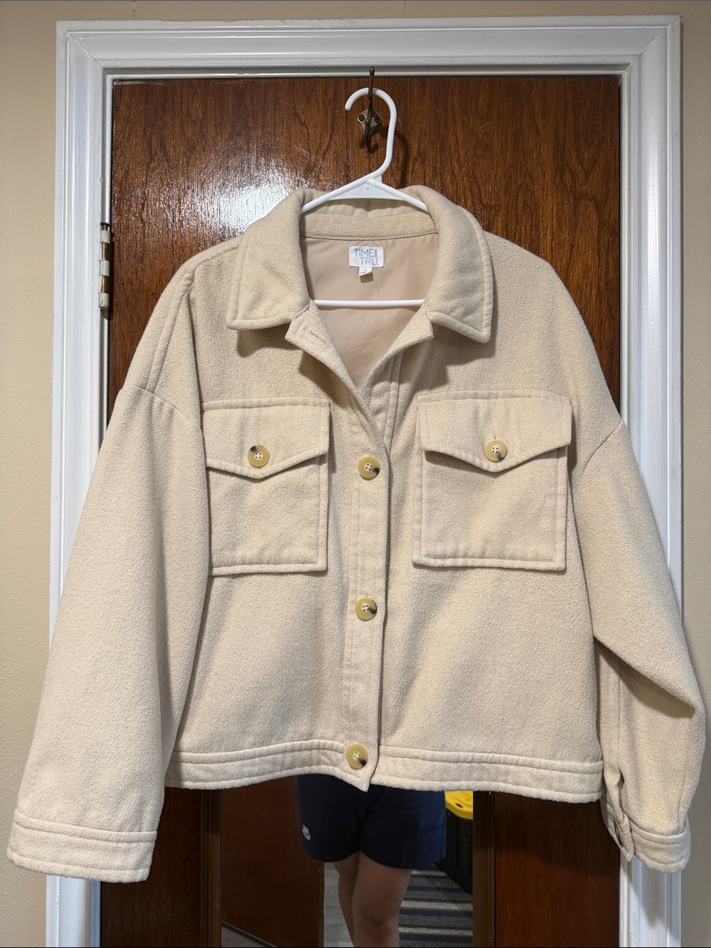 Time and Tru Cream Fleece Button Jacket